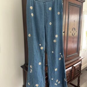 We The Free Floral Embroidered Denim Pants